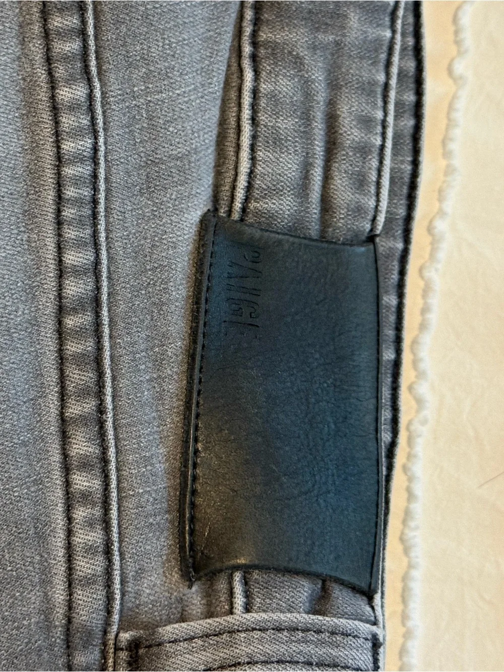 PAIGE Gray Straight-Leg Jeans with Black Leather Patch